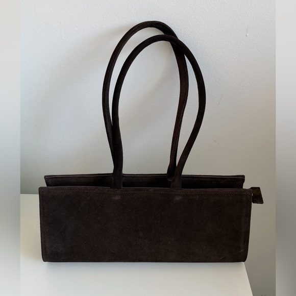 Dark Brown Suede Tote Bag long handle - Picture 2 of 8